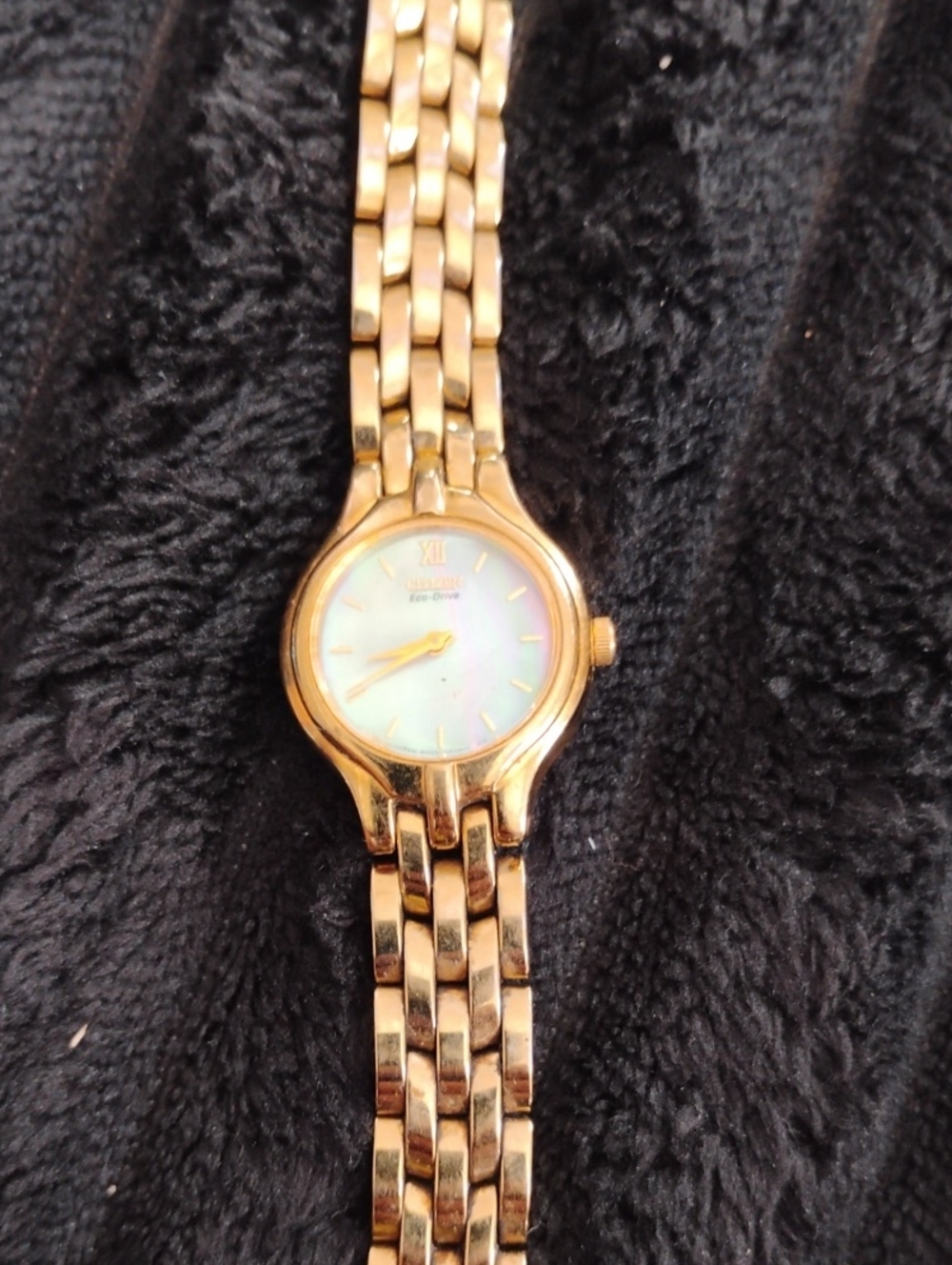 GOLD TONE WOMEN'S CITIZEN ECO DRIVE WRISTWATCH W/ROUND CASE MOTHER OF PEARL DIAL